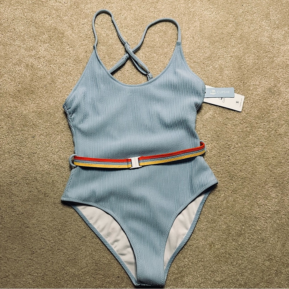 NWT - Cupshe Blue One-Piece Swimsuit with Belt